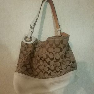 Genuine coach signature print &white leather